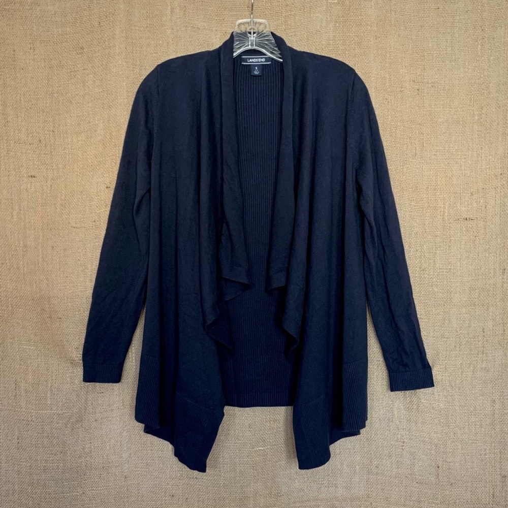 LAND’S END Waterfall Cardigan Sweater Blue Small